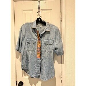 Hairston Roberson Camisa Blue Western Embroidered Button Top Size S